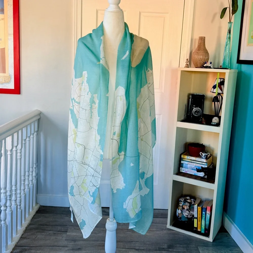 NEW with TAGS Elegant Wrap with map of Aquidneck Island, Newport Rhode Island